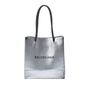 BALENCIAGA Shopping Tote XXS Bag Silver Calfskin Handbag
